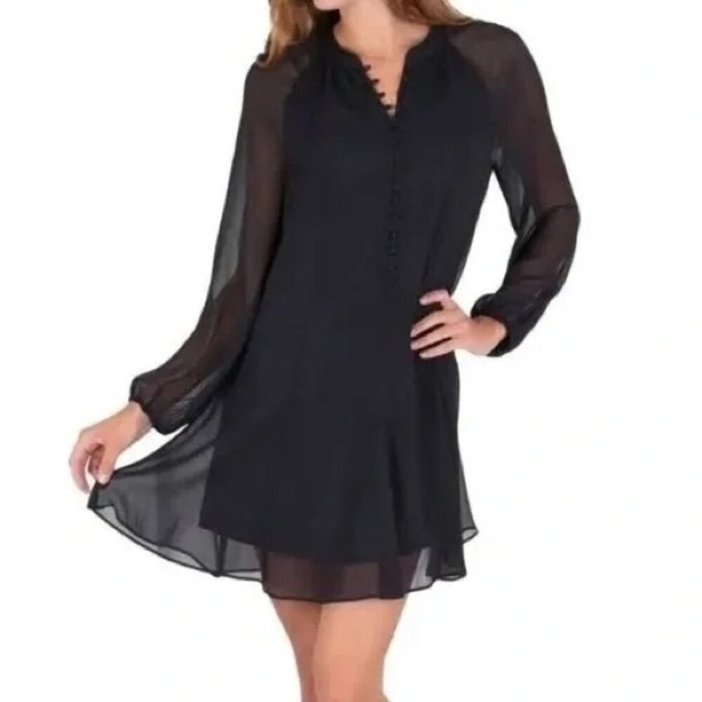 Joie XL‎ Black Balloon Sleeve Dress Mini CAVIAR Swing Little Black Dress LBD